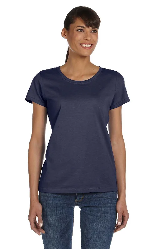 Floral Prints Fruit Of The Loom Womens HD Jersey Short Sleeve Crewneck T-Shirt - Navy Blue Floral Prints Fruit Of The Loom Womens HD Jersey Short Sleeve Crewneck T-Shirt - Navy Blue