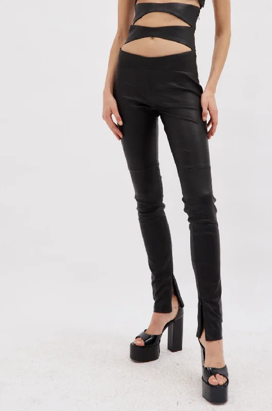 Versatile Comfort Wear High Waist Black Diamond Leather Pants