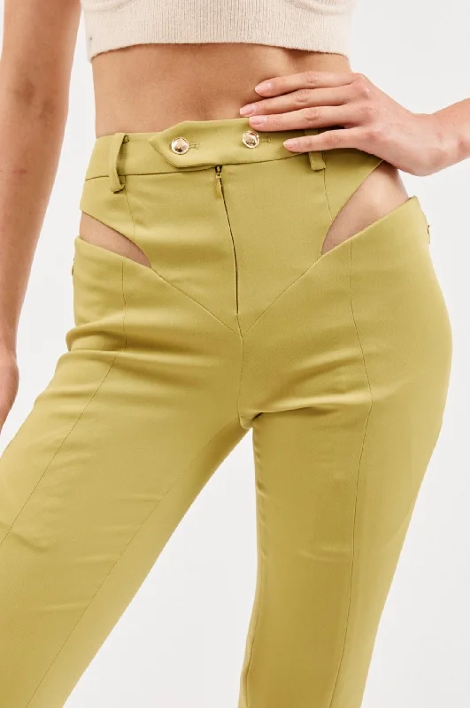 Lounge Wear High Waist Lime Green Cut Out Fitted Pant