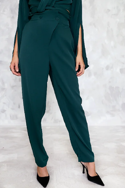 Comfortable Mind High Waisted  Button Trousers with Front Overlap