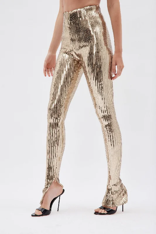 Weekend Comfort High Waisted Gold Sequin Leggings
