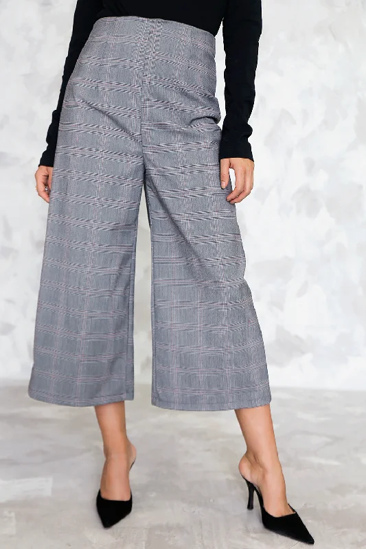High Street Fashion High Waisted Plaid Dress Culotte Pant