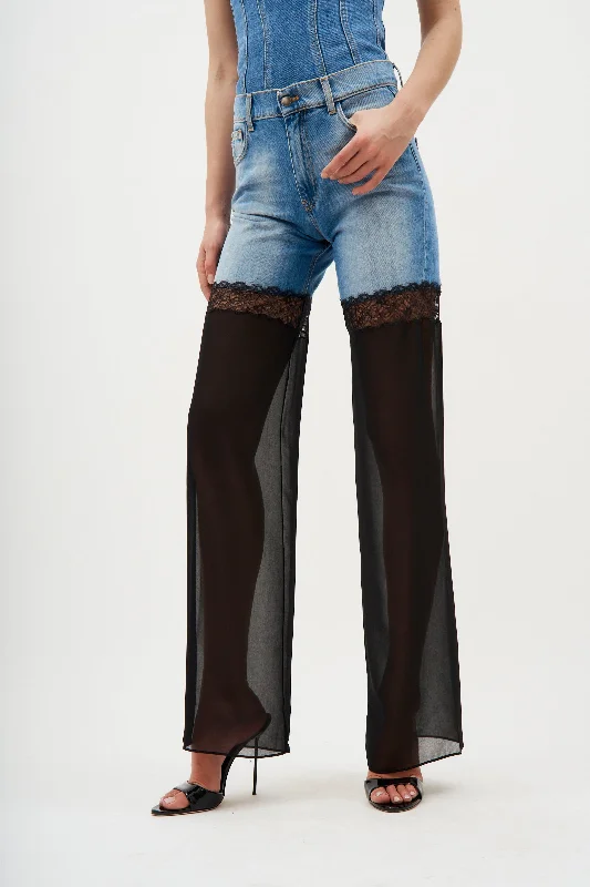 Noble And Elegant Hybrid Sheer Leg Blue/Black Jeans