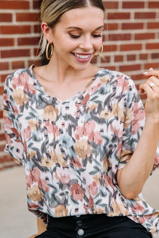 Business Casual It All Comes Together Cinnamon Red Floral Blouse