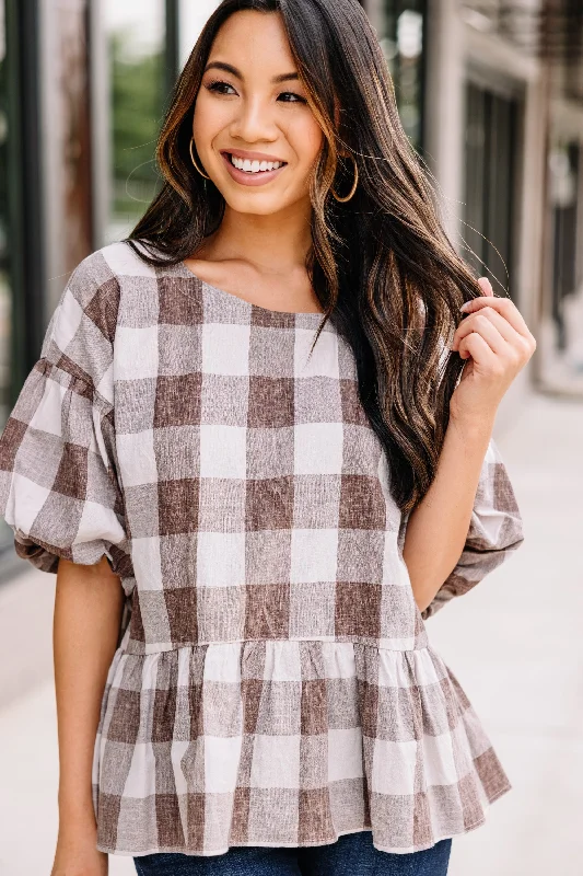 Sporty Blazers It's All True Cocoa Brown Buffalo Plaid Top