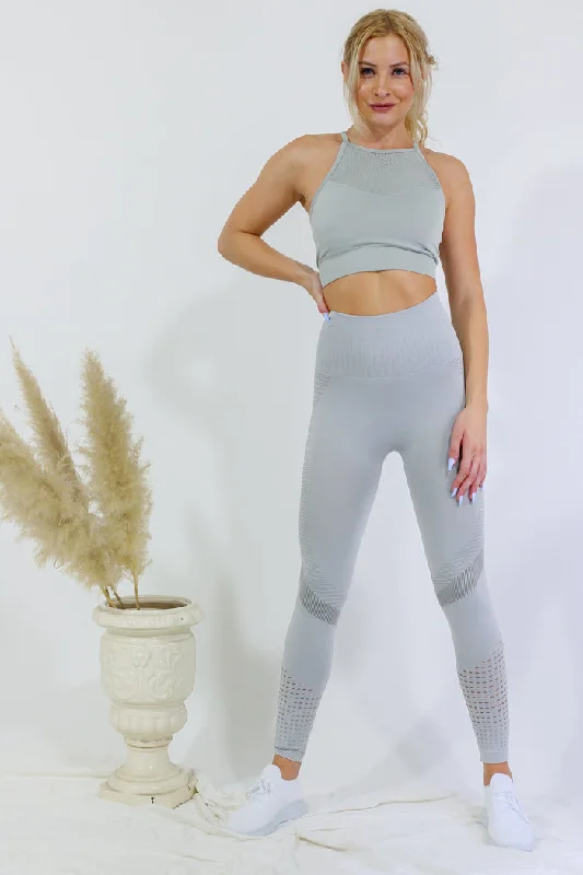 Casual And Versatile Legging and High Neck Top Set - Gray