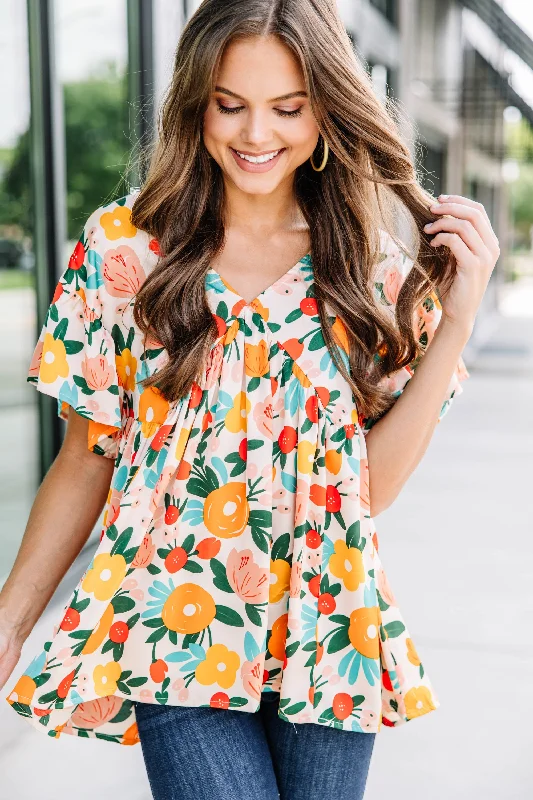 Soft Jackets Make It Your Own Sand White Floral Blouse