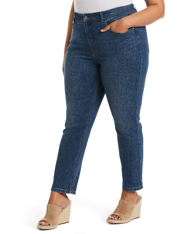 Lace Design Plus Size Modern Fit High Rise Straight Leg Ankle Pant