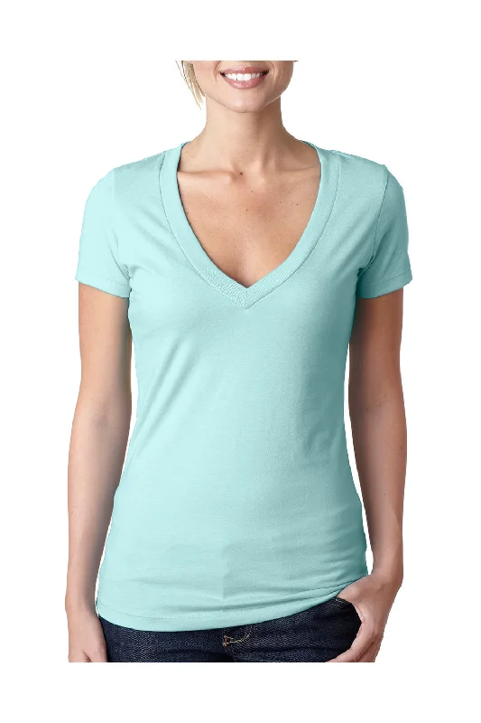 Elegant Outline Next Level Womens CVC Jersey Short Sleeve V-Neck T-Shirt - Ice Blue - Closeout Elegant Outline Next Level Womens CVC Jersey Short Sleeve V-Neck T-Shirt - Ice Blue - Closeout