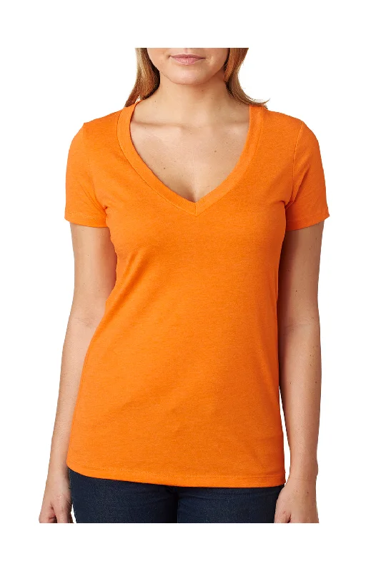 Casual Chic Next Level Womens CVC Jersey Short Sleeve V-Neck T-Shirt - Orange - Closeout Casual Chic Next Level Womens CVC Jersey Short Sleeve V-Neck T-Shirt - Orange - Closeout