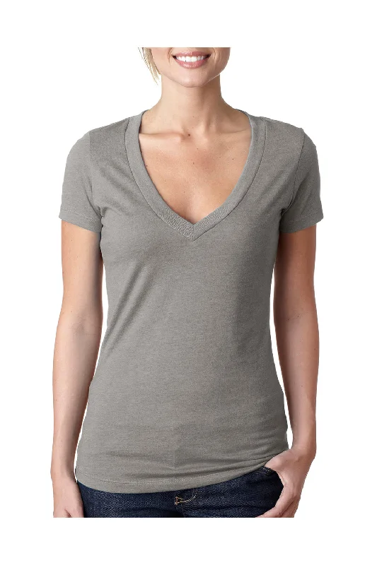 Fashion Pioneer Next Level Womens CVC Jersey Short Sleeve V-Neck T-Shirt - Stone Grey - Closeout
