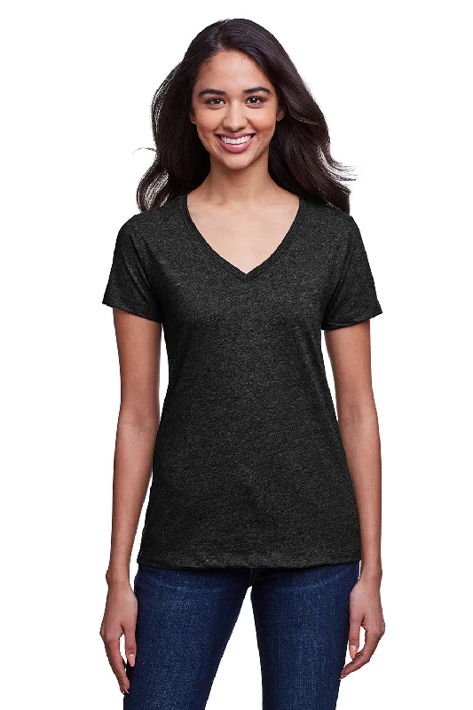 Bottom And Versatile Next Level Womens Eco Performance Moisture Wicking Short Sleeve V-Neck T-Shirt - Heather Black - Closeout