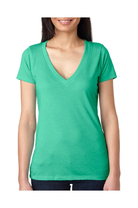 Goddess Style Next Level Womens Jersey Short Sleeve V-Neck T-Shirt - Envy Green - Closeout Goddess Style Next Level Womens Jersey Short Sleeve V-Neck T-Shirt - Envy Green - Closeout