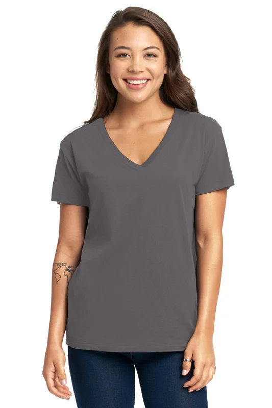 Comfy Chic Next Level Womens Relaxed Short Sleeve V-Neck T-Shirt - Heavy Metal Grey