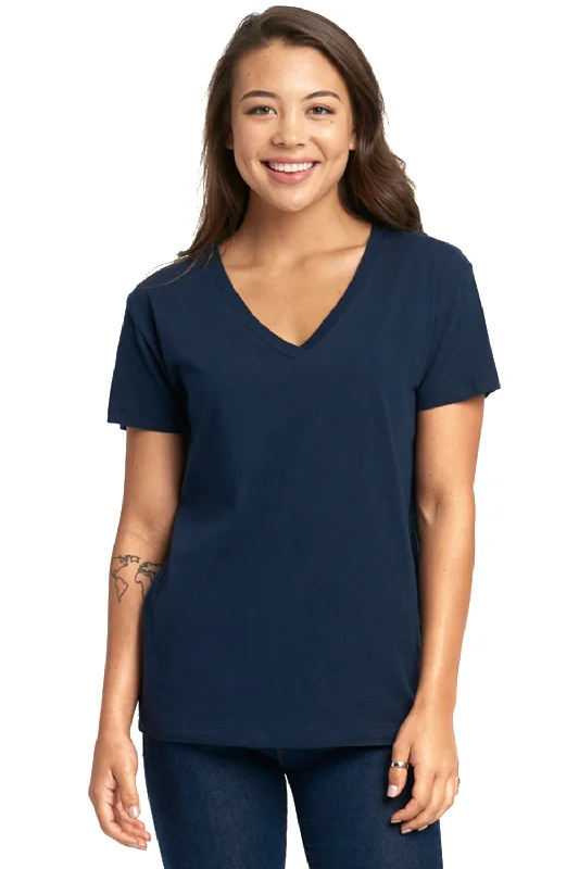 Modern Comfort Next Level Womens Relaxed Short Sleeve V-Neck T-Shirt - Midnight Navy Blue Modern Comfort Next Level Womens Relaxed Short Sleeve V-Neck T-Shirt - Midnight Navy Blue