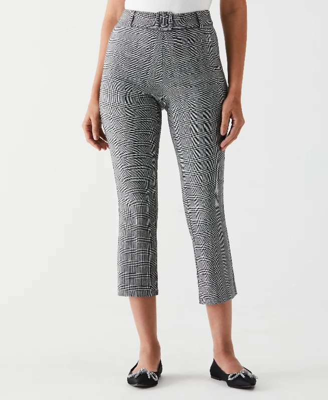 Comfortable down Petite Checkered Pleated Pant with Belt