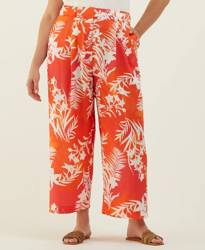 Wearable At Home Or Out Plus Size Wildflower Print Wide Leg Ankle Pant