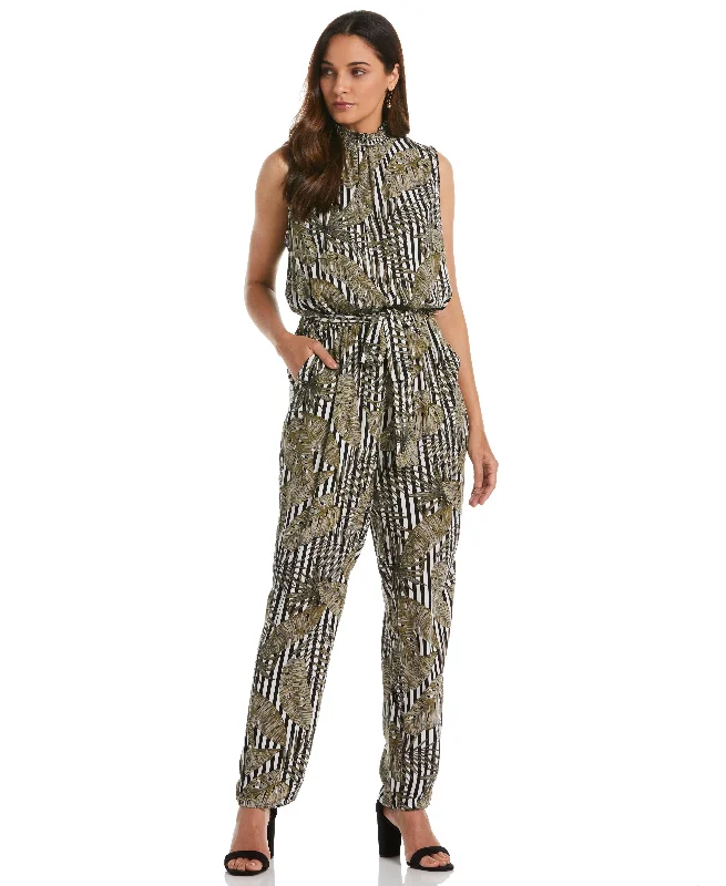 Casual Street Print Smocked Neck Jumpsuit