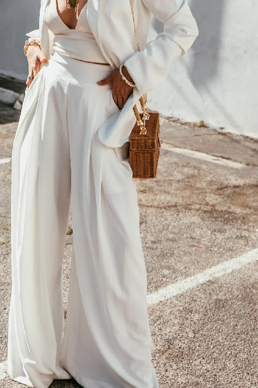High-end Design Raya High-Waisted Wide-Leg Pant - White