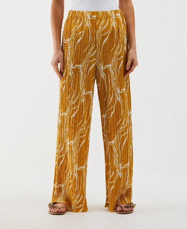 New Products Ripple Print Plisse Wide Leg Ankle Pant