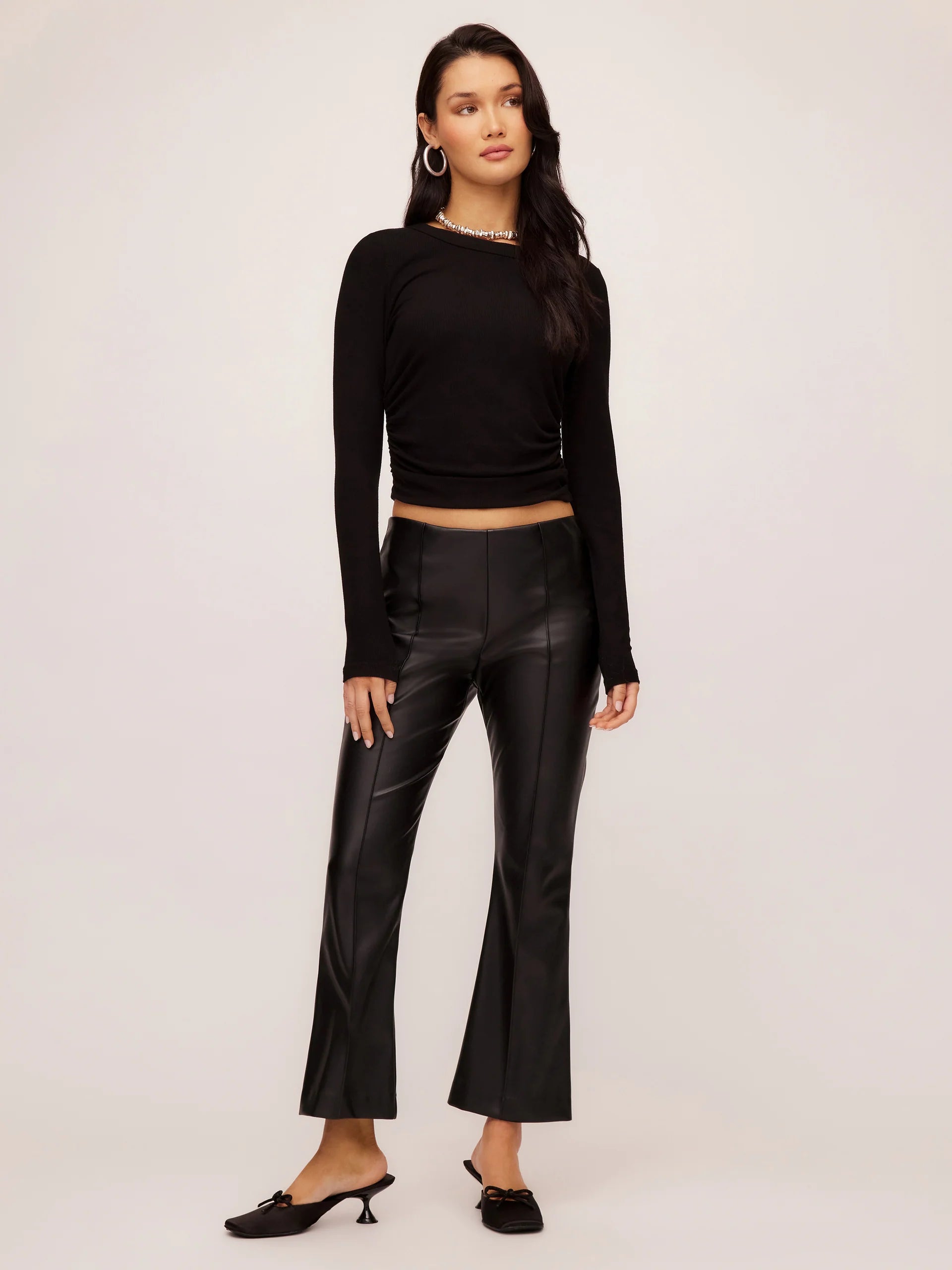 Simple Style Sigourney Pintuck Pants Faux Leather Black