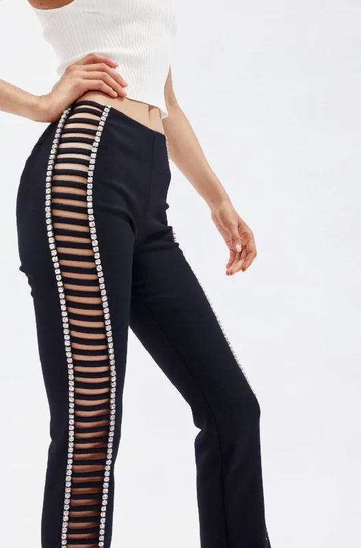 Leisure Sports Slim Black Pant with Cage Strap Cutout