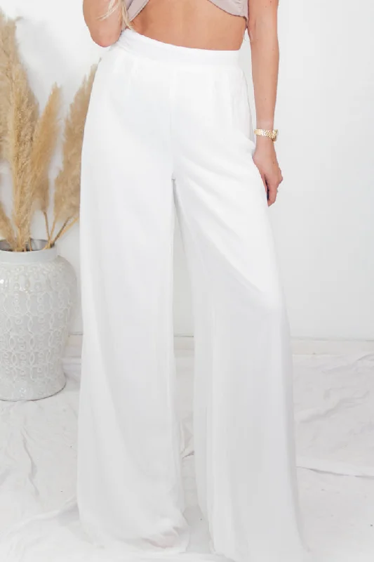 Cozy Knits Soft Raya High-Waisted Wide-Leg Pant - White