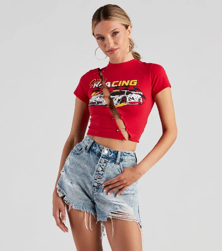 Casual Sweatshirts Speedster Racing Graphic Crop Top