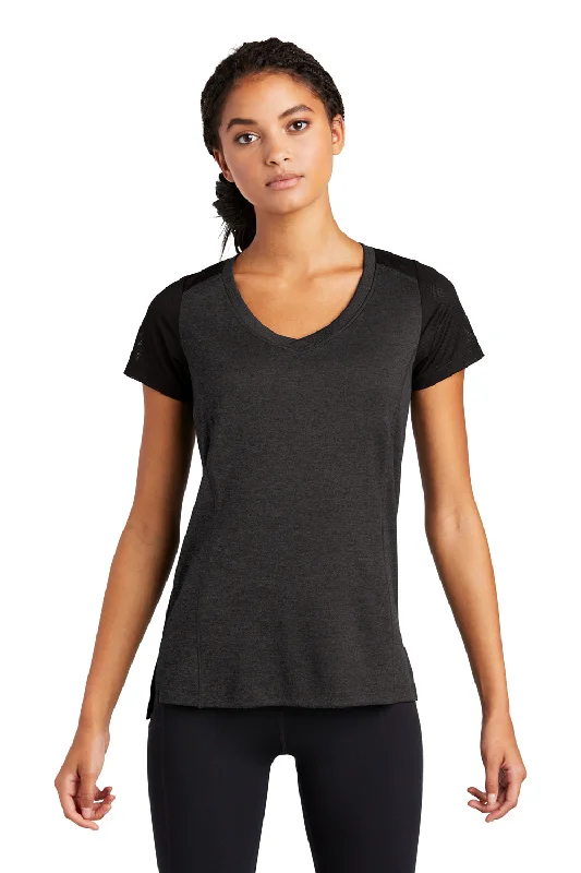 Avant-garde Design Sport-Tek Womens Endeavor Moisture Wicking Short Sleeve V-Neck T-Shirt - Heather Black/Black