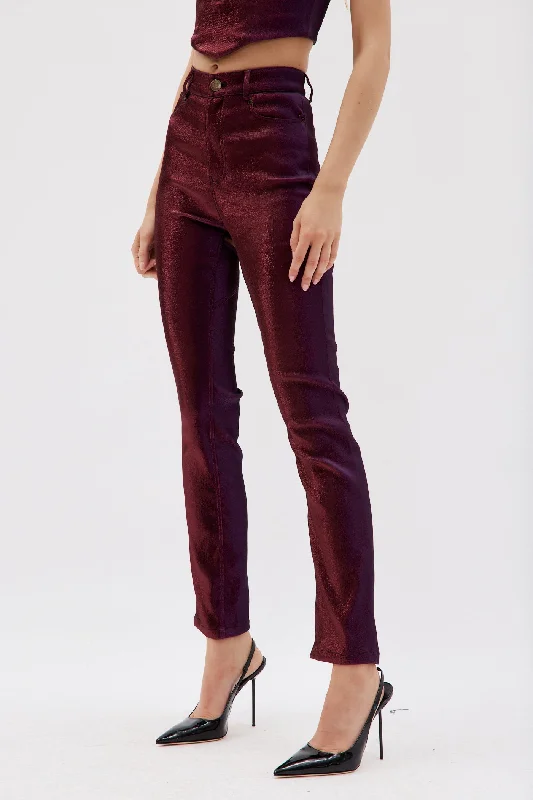 Cozy Footwear Straight Leg Purple Slit Pant