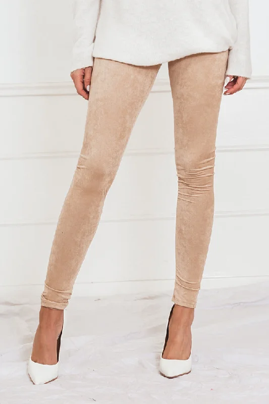 High-end Wear Suede Leggings - Nude