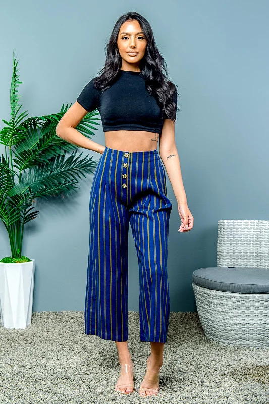 Cozy Outfit Stripes Capri Pants 4 Front Buttons Design  (TB4694)