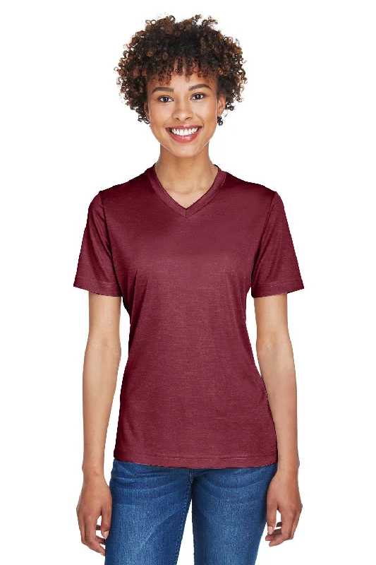 Everyday Style Team 365 Womens Sonic Performance Heather Moisture Wicking Short Sleeve V-Neck T-Shirt - Heather Maroon