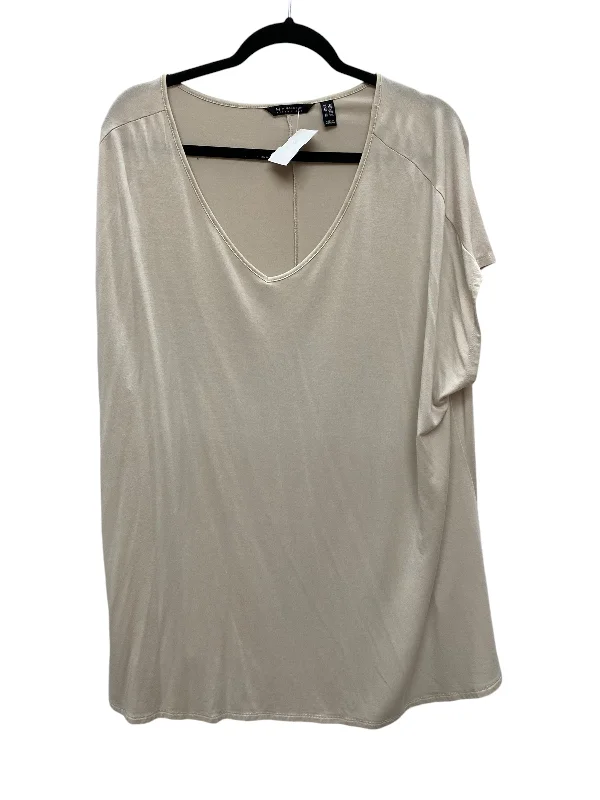 Stretch Design Top Short Sleeve Basic By H For Halston In Tan, Size: 2x