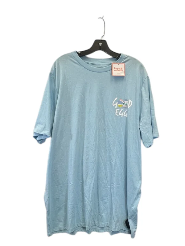 Free Design Top Short Sleeve Basic By hope and wonder - good egg In Blue, Size: 2x