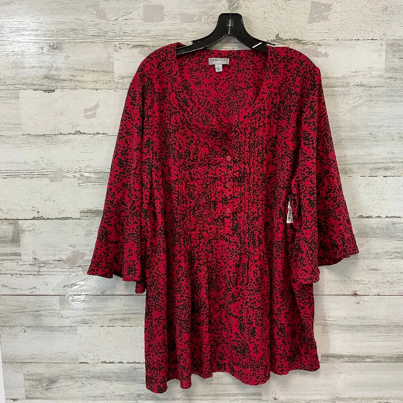 Windbreaker fashion Top Short Sleeve By Catherines In Red, Size: 2x