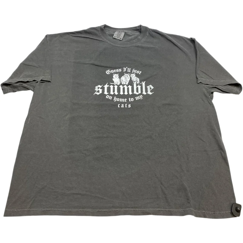 Hooded design Top Short Sleeve By Comfort Colors In Grey, Size: 3x