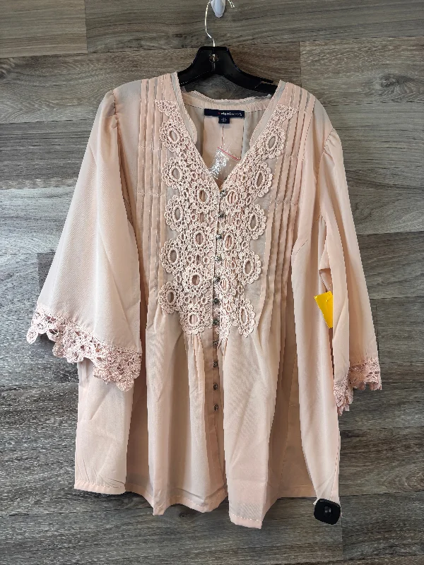 Versatile Items Top Short Sleeve By Denim 24/7 In Peach, Size: 1x