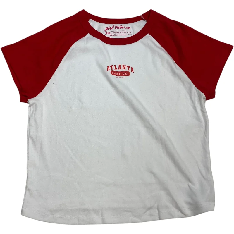 Elegant And Elegant Top Short Sleeve By Girl Tribe Co In Red & White, Size: Xxl