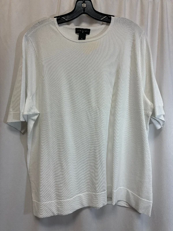 Noble And Elegant Top Short Sleeve By Investments In White, Size: 2x