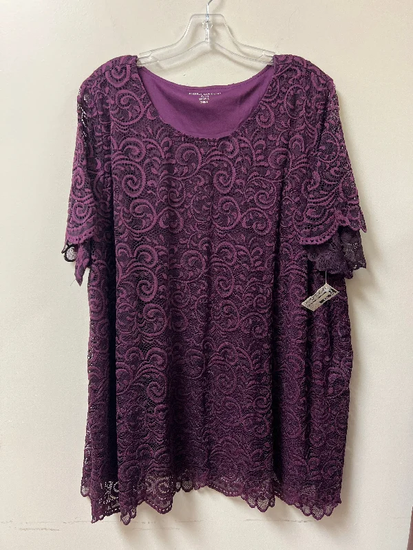 Urban Style Top Short Sleeve By Jessica London In Purple, Size: 4x