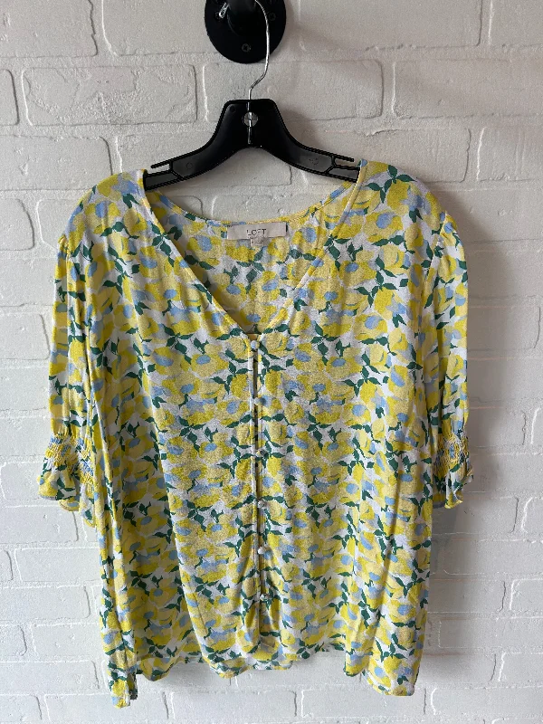 Cozy Fashion Trends Top Short Sleeve By Loft In White & Yellow, Size: Xl