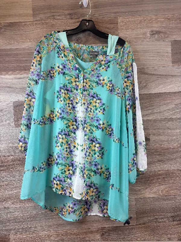 Exquisite Craftsmanship Top Short Sleeve By Roz And Ali In Floral Print, Size: 3x