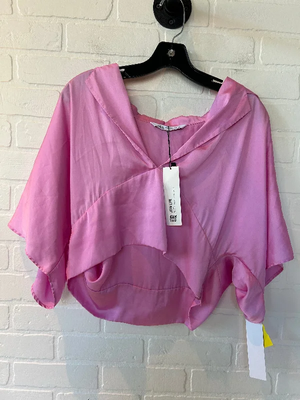 Spring Fashion Top Short Sleeve By Zara In Pink, Size: Xl