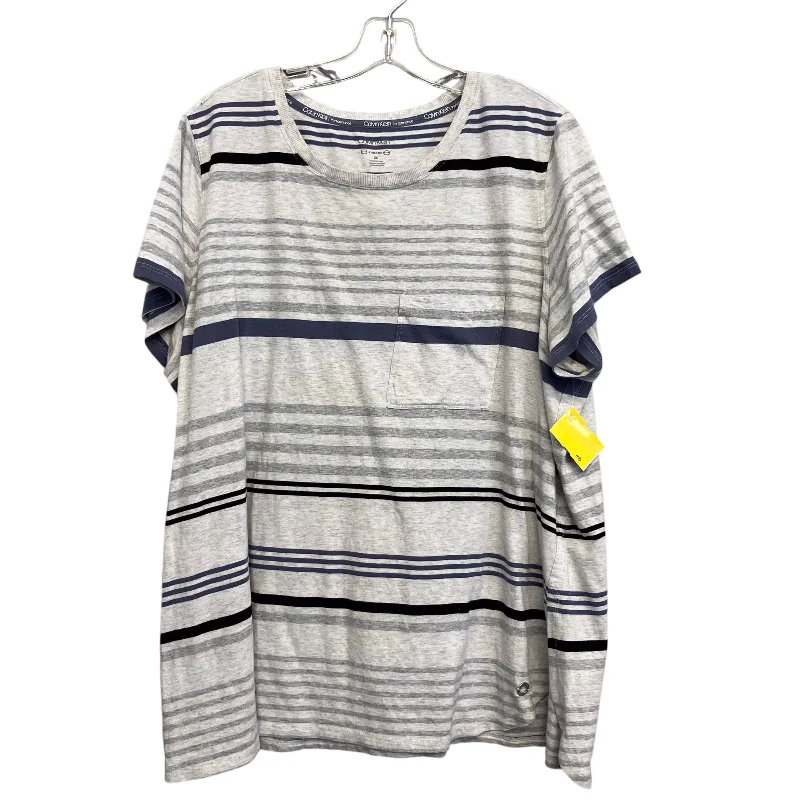 Comfy Chic Wear Top Ss By Calvin Klein In Striped Pattern, Size:3X