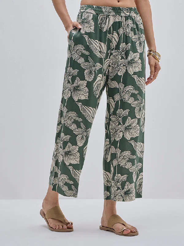 Cargo Shorts Utsa Green Botanical Printed High-Rise Ethnic Pants