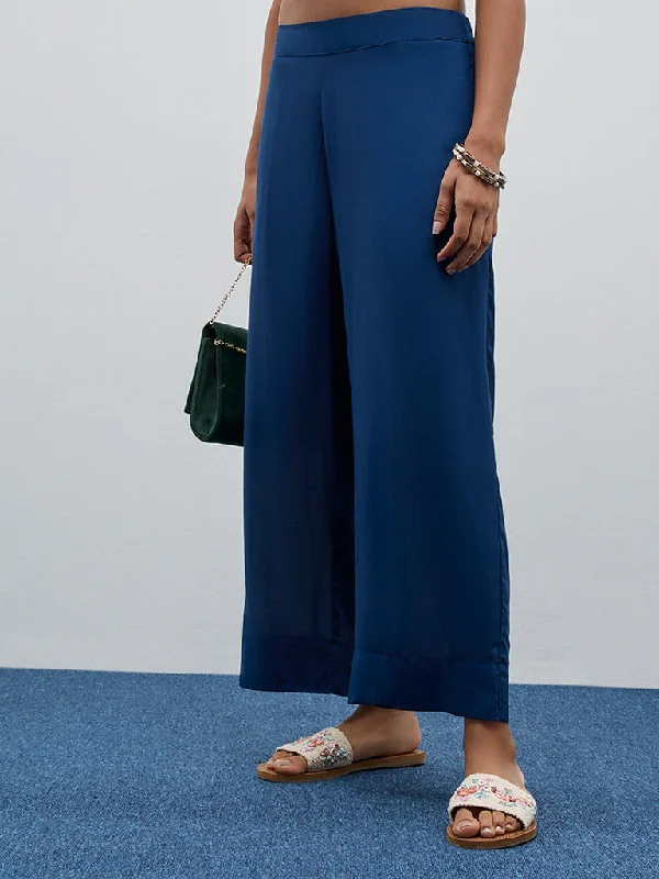 Dapper Suits Utsa Indigo Solid Mid-Rise Ethnic Pants