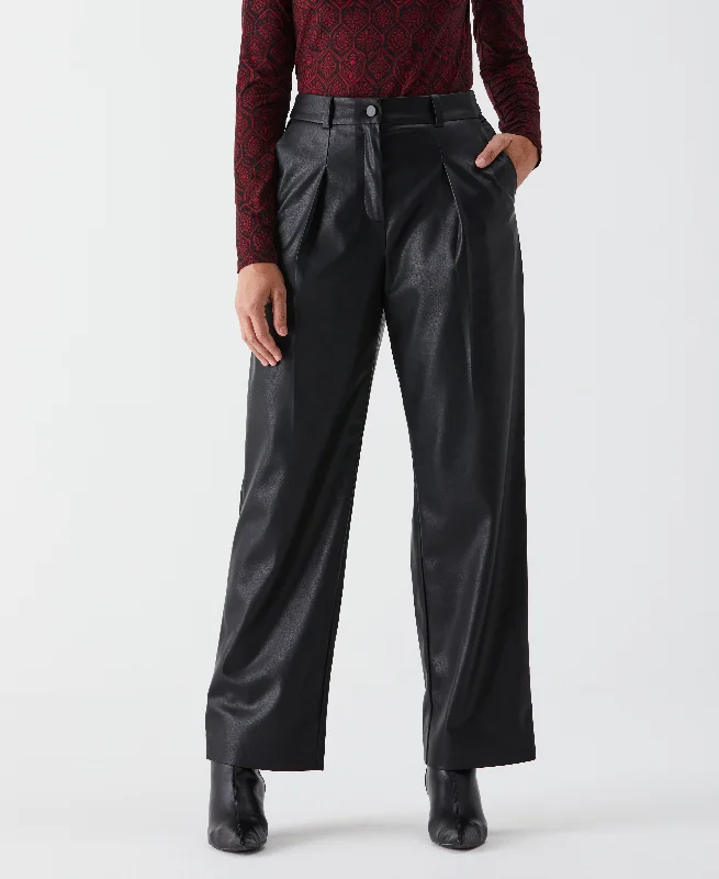 Celebrity Style Vegan Leather Wide Leg Pleated Pant