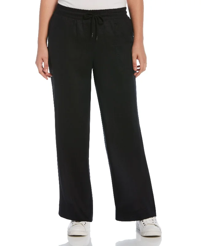 Sweet Girl Petite Wide Leg Drawstring Linen Pant