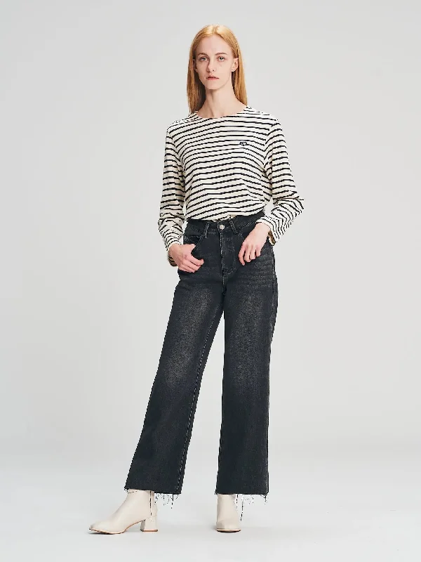 Elegant And Noble WZ3226 Frayed Straight Leg Denim Jeans